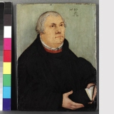 Bildnis des Reformators Martin Luther (1483 - 1546) mit aufgeschlagenem Buch